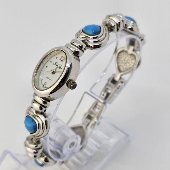Park Lane 18MM Women's Watch Gray Tone Dial Turquoise Hearts Band 7" New Battery - Picture 2 of 16